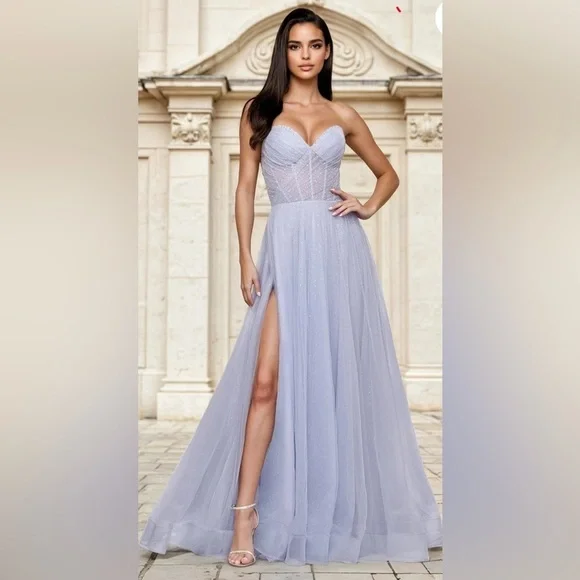 La Femme Hot Pink & Crystal Strapless Long Prom Ball Gown 31997 NWT - Picture 5 of 16